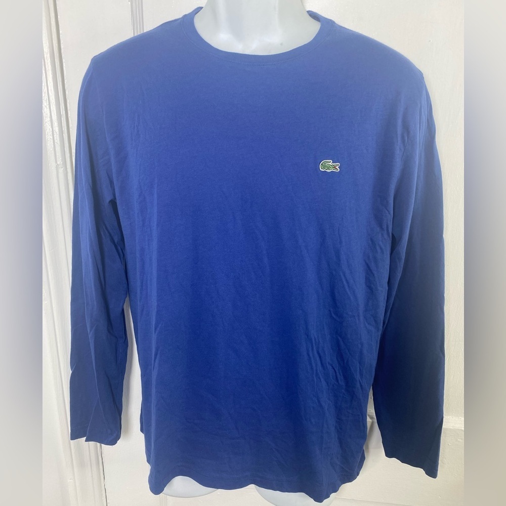 Lacoste Men's Vibrant Blue Long Sleeve Pima Cotton Regular Fit Crewneck T Shirt